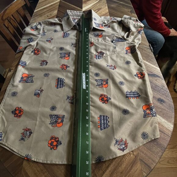 Marmot Shirt Syrocco Short Sleeve Button Up Fish Floral Trees Mens Medium New - Picture 10 of 11